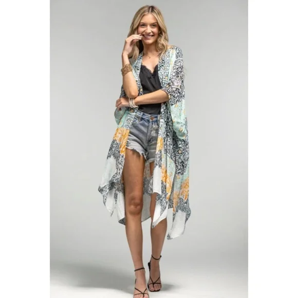 SOLD OUT Multi Floral Damask & Paisley Printed Kimono Open Wrap Summer Coverup - Picture 5 of 5